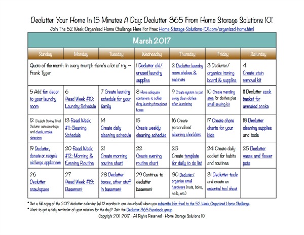March Declutter Calendar: 15 Minute Daily Missions For Month