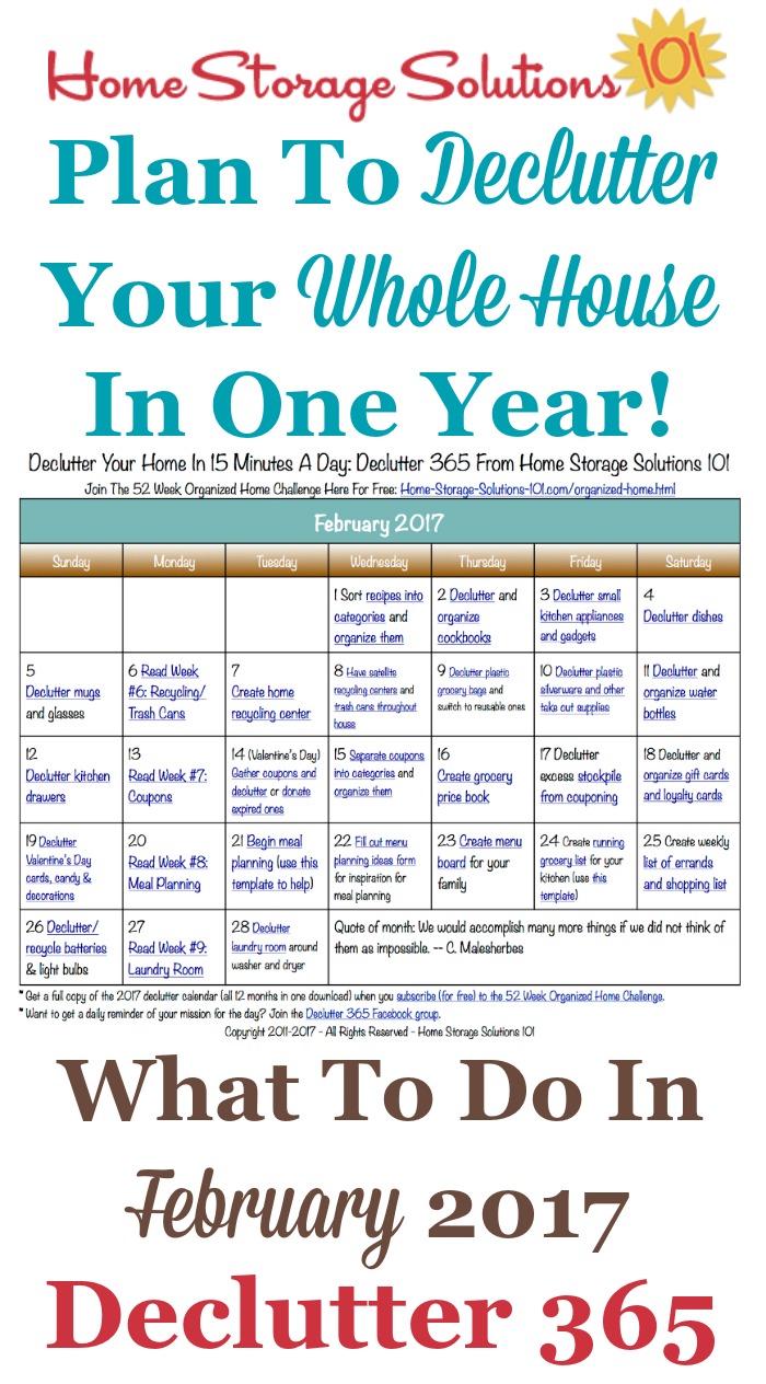 February Declutter Calendar 15 Minute Daily Missions For Month