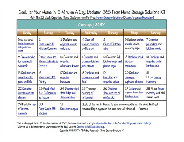 Declutter Your Home january declutter calendar: 15 minute daily missions for month Declutter Your Home january declutter calendar: 15 minute daily missions for month