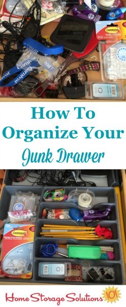 How to organize your junk drawer, with lots of real life examples from those doing the #Declutter365 missions on Home Storage Solutions 101.