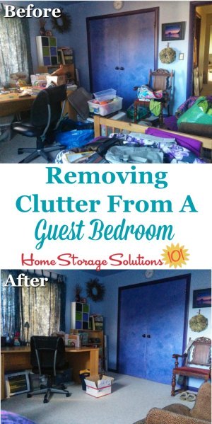 Tips for removing clutter from a guest bedroom to make it usable for guests and also for any other purposes you'd like to use your spare room {on Home Storage Solutions 101}