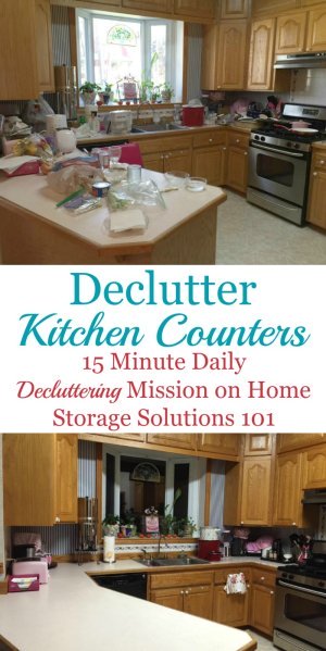 How to #declutter your kitchen counters, and then develop the habits to keep them that way, including three types of counter clutter {a #Declutter365 mission on Home Storage Solutions 101} #decluttering