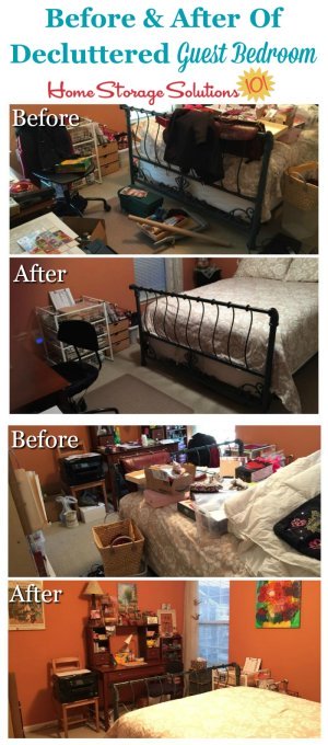 Before and after of decluttered guest room, that was both used for guests as well as for crafting {on Home Storage Solutions 101}