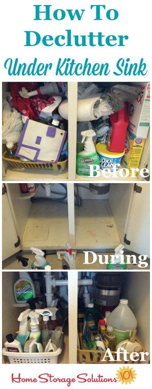 How to declutter under your kitchen sink cabinet to remove the mess so it is functional and useful space in your home {on Home Storage Solutions 101}