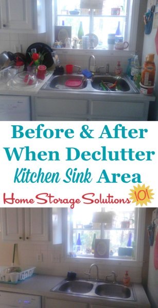 How to #declutter your kitchen sink area, including lots of before and after photos to get you inspired and ready to tackle your own sink area today! {on Home Storage Solutions 101} #Declutter365 #Decluttering
