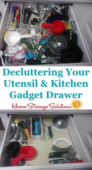 How to #declutter your utensil and kitchen gadget drawer {on Home Storage Solutions 101} #Declutter365 #KitchenOrganization