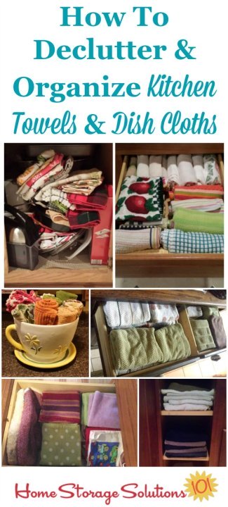 How to declutter and organize kitchen towels and dish cloths, with lots of pictures from real people who've done this #Declutter365 mission {on Home Storage Solutions 101}
