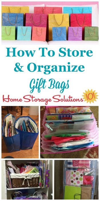 How to store and organize gift bags in your home, with lots of DIY methods and products you can use, as shown by real life pictures from readers {on Home Storage Solutions 101} #GiftBags #OrganizingTips #OrganizedHome