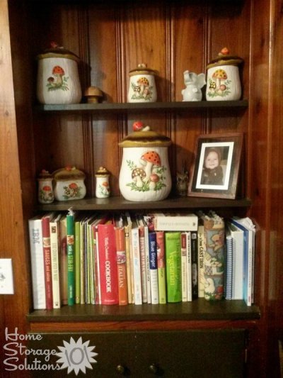 Add your cookbooks to your dining room hutch or shelves as pretty decor {featured on Home Storage Solutions 101}