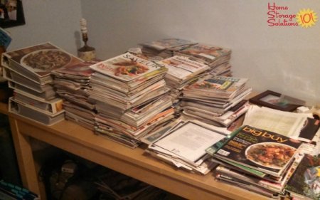 Lots of cooking magazines in the process of reviewing for decluttering {featured on Home Storage Solutions 101}