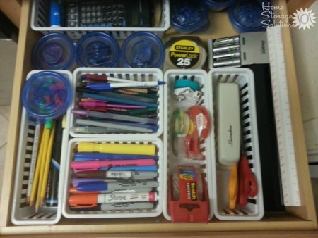 Kitchen junk drawer organized by a reader, Jinny, as part of the Declutter 365 missions on Home Storage Solutions 101