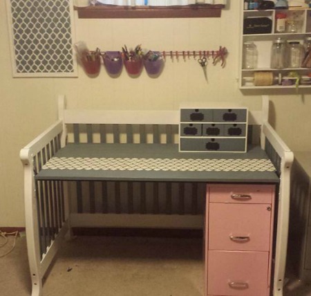 repurpose used baby crib into a desk repurpose used baby crib into a desk