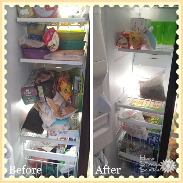 Before and after of decluttered freezer, when Cathy did the #Declutter365 mission on Home Storage Solutions 101}
