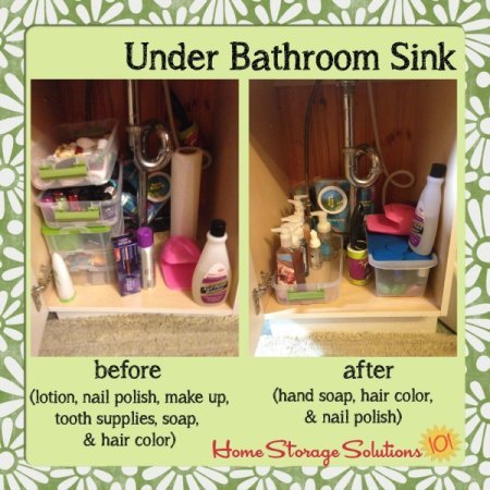 Before and after when a reader, Brandy, decluttered under her bathroom sink {featured on Home Storage Solutions 101}