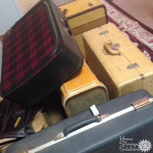 Emily decluttered her old vintage suitcases, and donated them to a theater department. What a great idea! {featured on Home Storage Solutions 101}