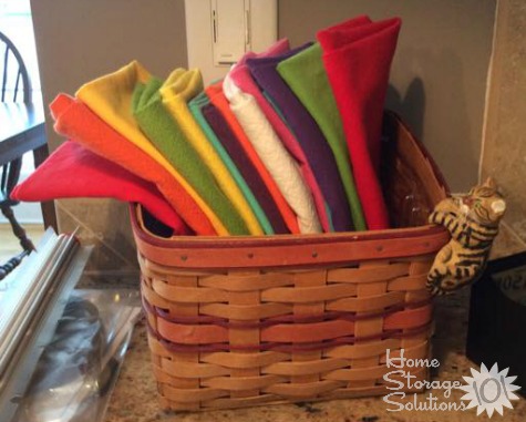 Hold your everyday use cloth napkins in basket to keep them handy and all in one place {featured on Home Storage Solutions 101}