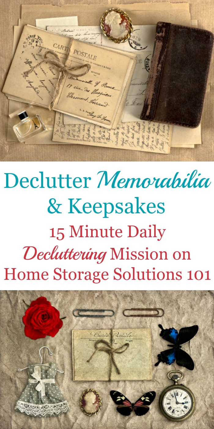 How to declutter memorabilia and keepsakes, including how to deal with the emotions of sentimental clutter and strategies to use when getting rid of some of these items {on Home Storage Solutions 101} #Declutter #SentimentalClutter #Decluttering