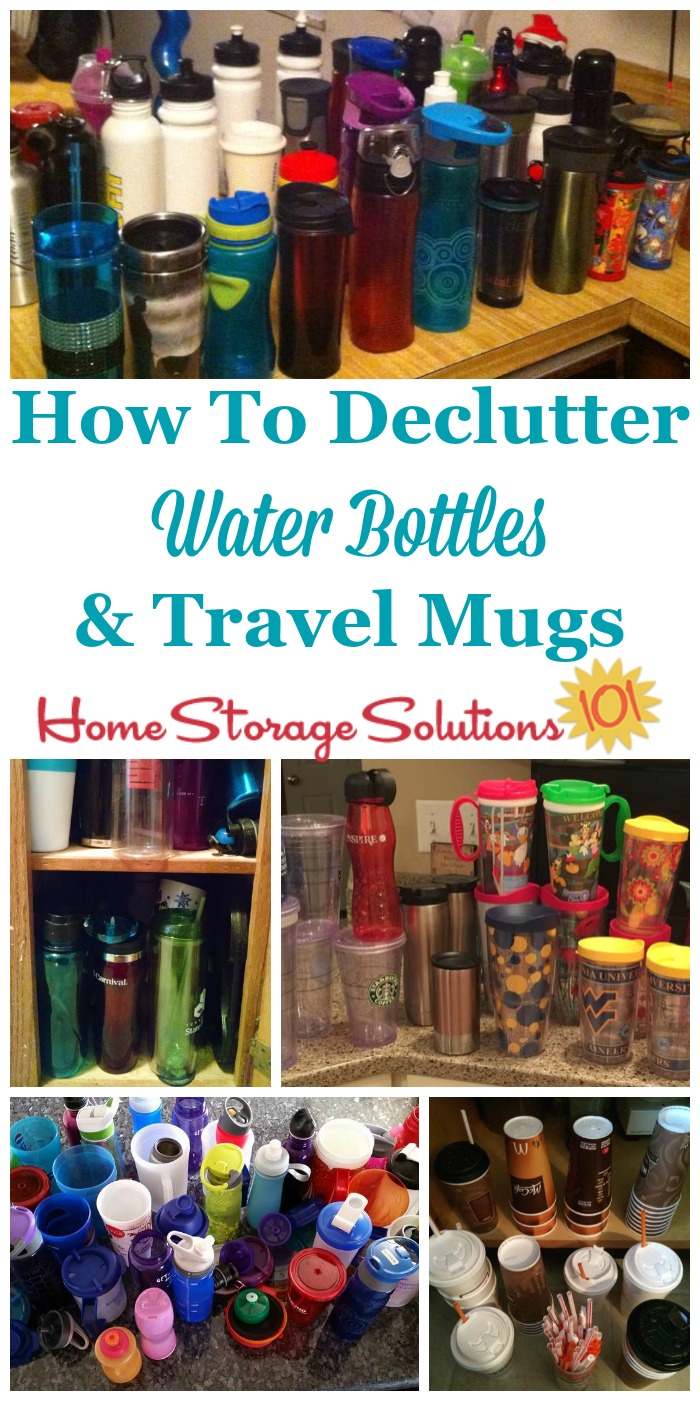 How to #declutter water bottles and coffee mugs from your kitchen, including tips for which types of bottles and cups to get rid of, as well as a rule of thumb for how many to keep {on Home Storage Solutions 101} #Decluttering #KitchenOrganization
