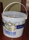 Ice cream bucket to collect recycling in bathrooms