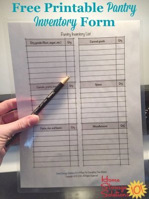 Free printable pantry inventory form to keep track of what you've got in stock in your pantry or food cupboards right now {courtesy of Home Storage Solutions 101}