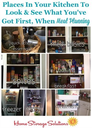 Places in your kitchen to look and see what you've got first, when meal planning.