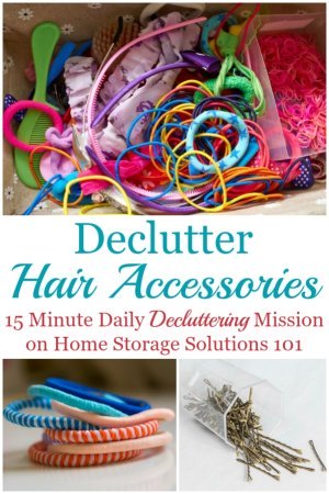 Here is how to declutter hair accessories for adults and kids, including hair clips, ties, headbands, barrettes and more {a #Declutter365 mission on Home Storage Solutions 101} #DeclutterHairAccessories #Decluttering