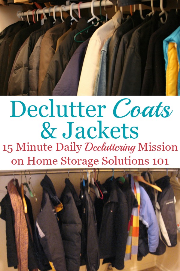 Here is how to declutter your wardrobe of coats and jackets that you don't need and are excess stuff, to get rid of your closet or drawer clutter {a #Declutter365 mission on Home Storage Solutions 101} #DeclutterCoats #DeclutterCloset