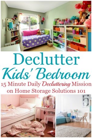 Here are instructions and tips for how to get rid of kids bedroom clutter without getting overwhelmed by the process, and not making a bigger mess, focusing on clothes, toys, games, and whatever else clutter you find in there {several #Declutter365 missions on Home Storage Solutions 101} #DeclutterKidsBedroom #DeclutterBedroom