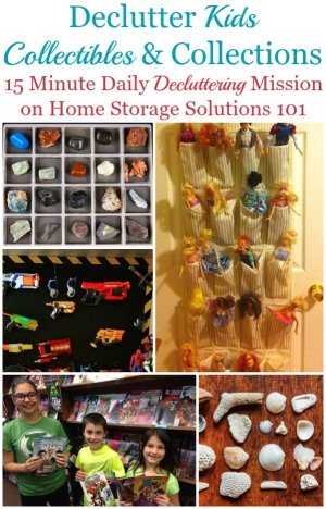 Here are easy steps for how to declutter kids collectibles and collections, of whatever variety they may be, to remove clutter without getting rid of things your child truly cherishes {a #Declutter365 mission on Home Storage Solutions 101} #DeclutterKidsCollectibles #DeclutterCollectibles