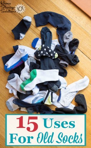 Here are 15 uses for old socks that can help you reuse and repurpose them once they've become worn out, or you've lost the mate, when #decluttering them from your sock drawer {on Home Storage Solutions 101} #Repurpose #OldSocks