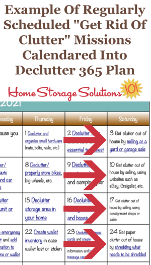 To help you get rid of the clutter in your home, the Declutter 365 missions regularly calendar missions to remove the clutter from your home {on Home Storage Solutions 101} #Decluttering #Declutter365 #Declutter