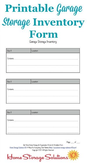 Free printable garage storage inventory form to keep track of the items you keep in this storage area of your home {courtesy of Home Storage Solutions 101}