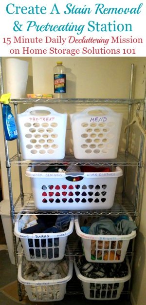 Your laundry room is designed to wash laundry in, including stained and soiled items, so here's how to make a pretreating and stain removal station for this space to help you accomplish your tasks {a #Declutter365 mission on Home Storage Solutions 101} #StainRemoval #LaundryRoomOrganization