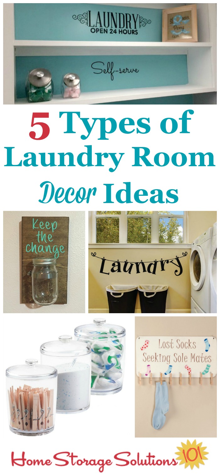 5 types of laundry room decor ideas, including both fun ideas as well as those which allow for decoration while still having practical uses {on Home Storage Solutions 101}