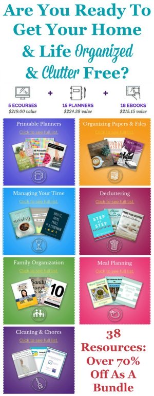 The Conquer Your Clutter Super Bundle has 38 resources for one low price. If you're serious about getting your home and life decluttered and organized, you need to check it out now.