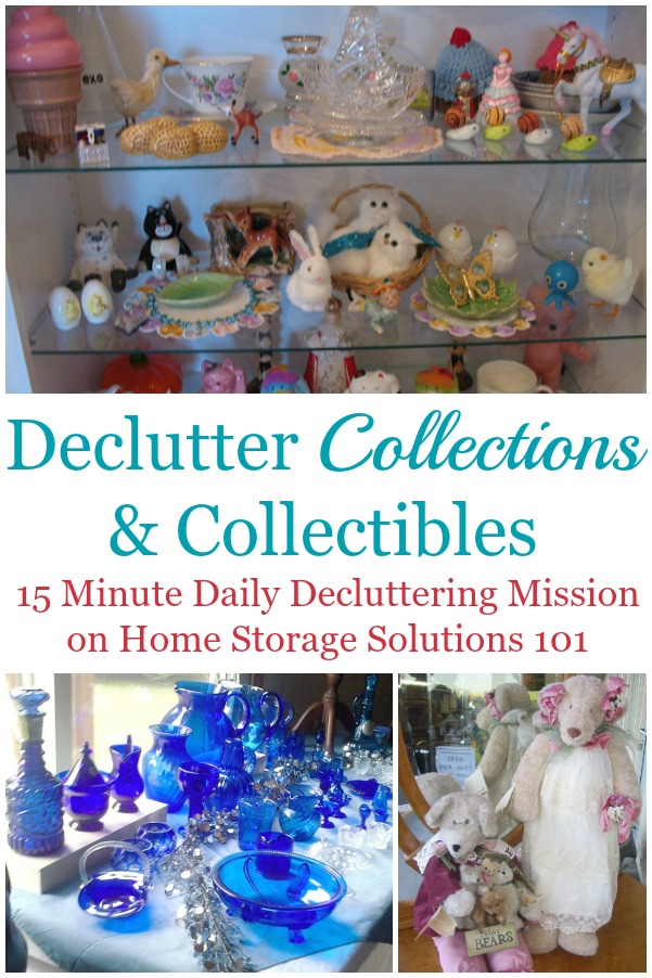 Here are tips for how to declutter collections and collectibles from your home, or to keep them from taking up too much space within your home {a #Declutter365 mission on Home Storage Solutions 101} #DeclutterCollections #DeclutterCollectibles