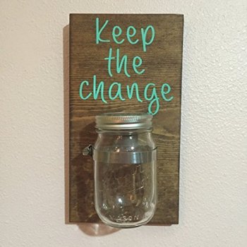 Keep the change laundry room jar sign, to act as both a cute laundry room decoration, as well as serve to practically hold change from pockets {featured on Home Storage Solutions 101}