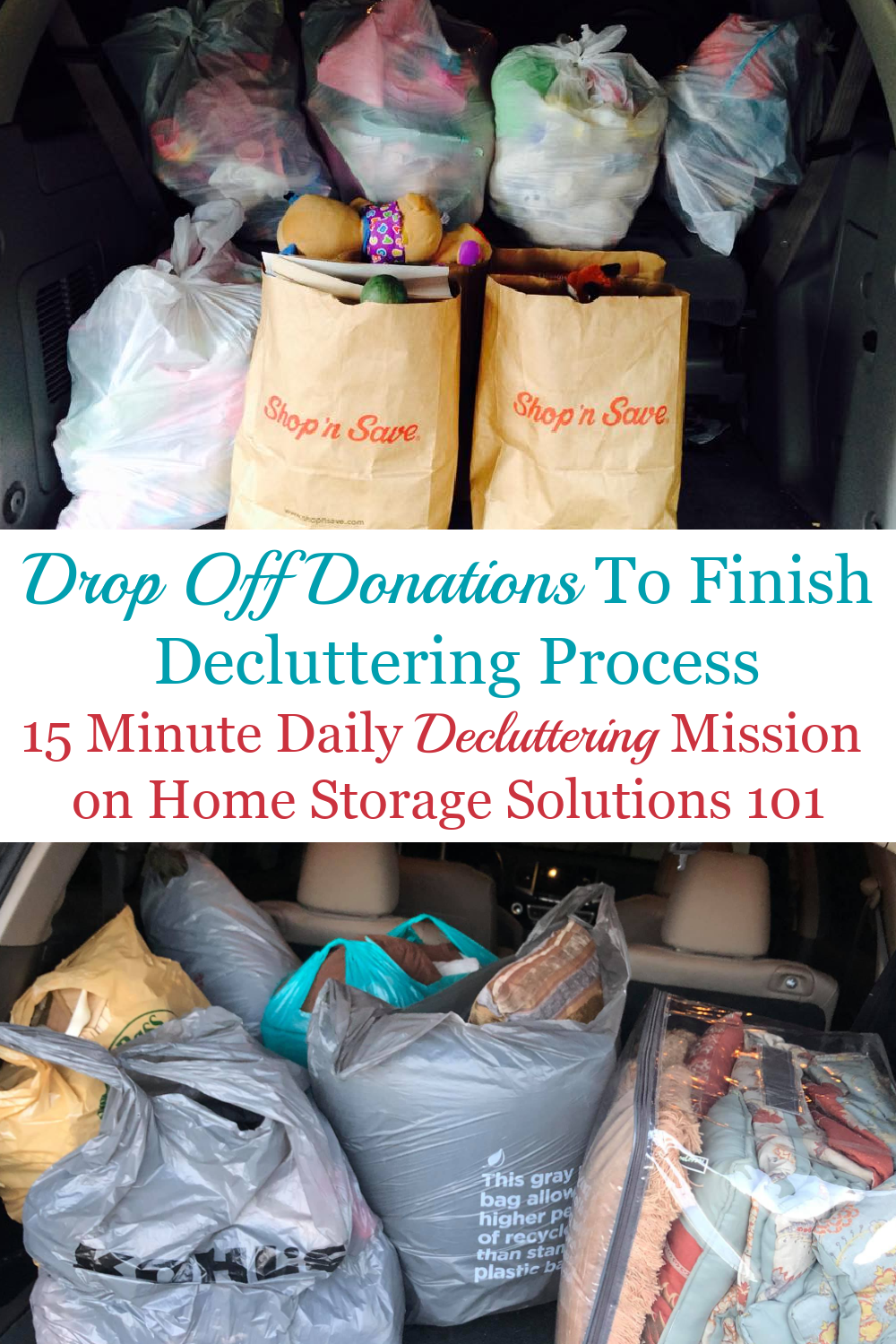 In this Declutter 365 mission I want you to drop off donations to a charity or donation center, to finish the task of decluttering items around your home that you've identified as clutter, and that you wish to give away to others {on Home Storage Solutions 101} #Declutter365 #DropOffDonations #DonateClutter