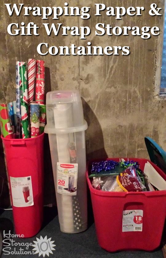 Wrapping paper and gift wrap storage containers for your home {on Home Storage Solutions 101} #ChristmasStorage #HolidayStorage #WrappingPaperStorage