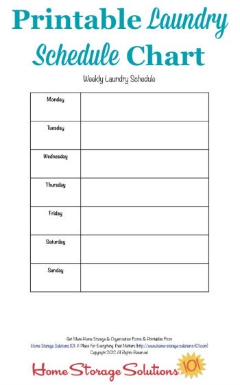 Free printable weekly laundry schedule blank form that you can fill out with your personalized routine to keep up with your household's laundry {courtesy of Home Storage Solutions 101} #LaundrySchedule #LaundryRoutine #LaundryTips