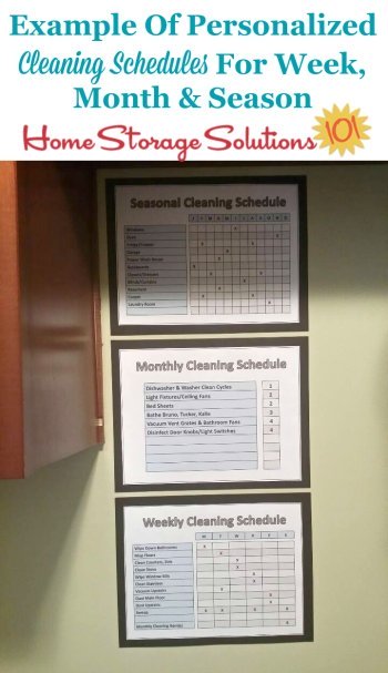 Example of personalized cleaning schedules for week, month and season {on Home Storage Solutions 101}