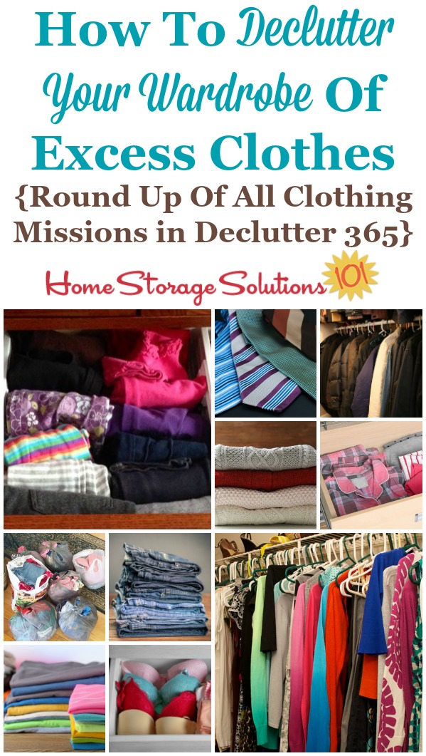 Here are all the #Declutter365 missions necessary to declutter your wardrobe of excess clothes from your closet and dresser drawers, for yourself and your kids {on Home Storage Solutions 101} #DeclutterClothes #DeclutterCloset