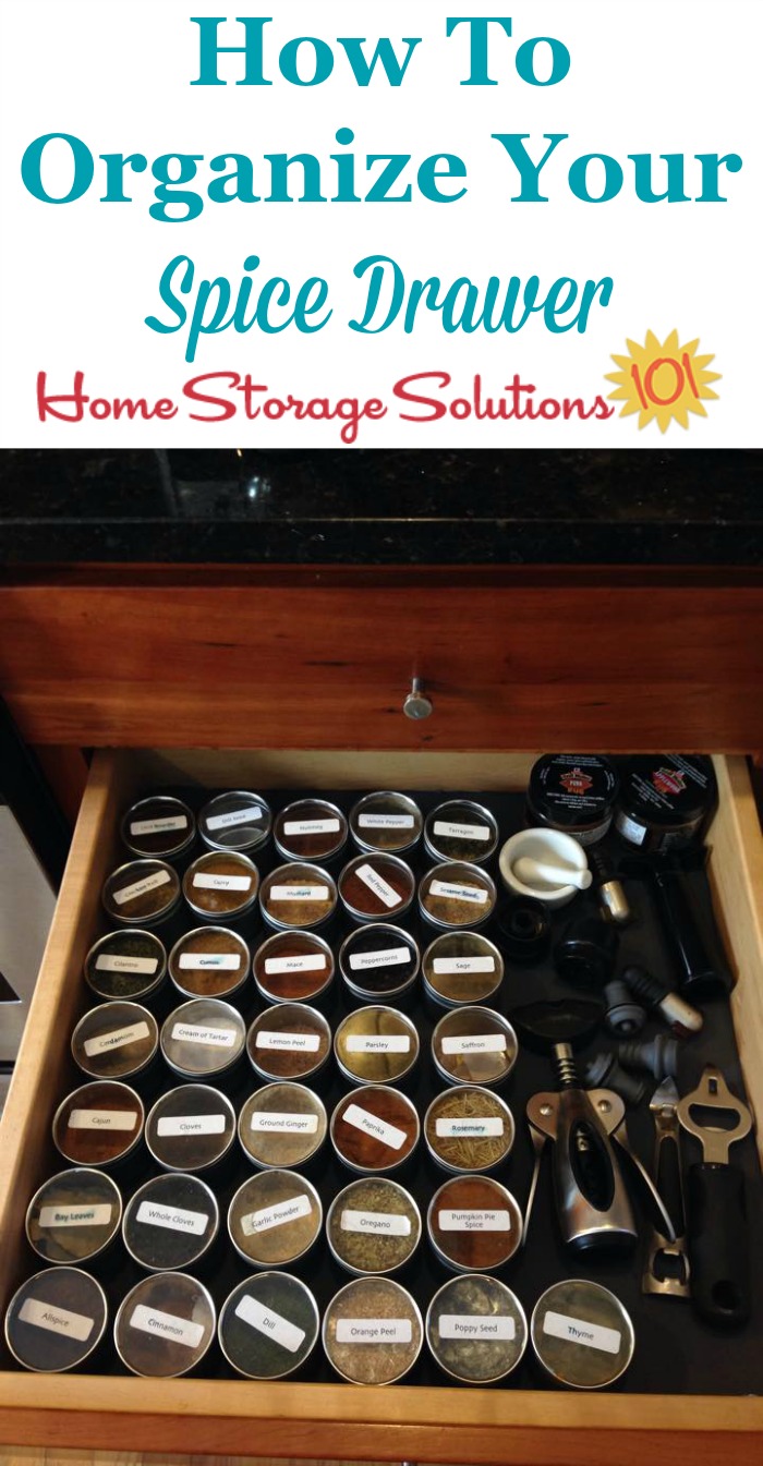 How to organize your spice drawers so all your herbs and seasonings are easy to find when you're cooking or preparing food {on Home Storage Solutions 101} #KitchenOrganization #PantryOrganization #Organizing
