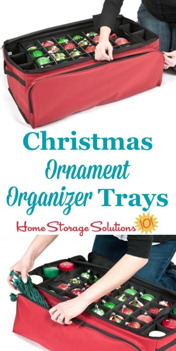 The Ornament Pro ornament organizer trays and container helps you store and keep safe smaller uniform size and shaped Christmas ornaments and other decorations for your tree, so they don't break and are preserved from year to year {featured on Home Storage Solutions 101}