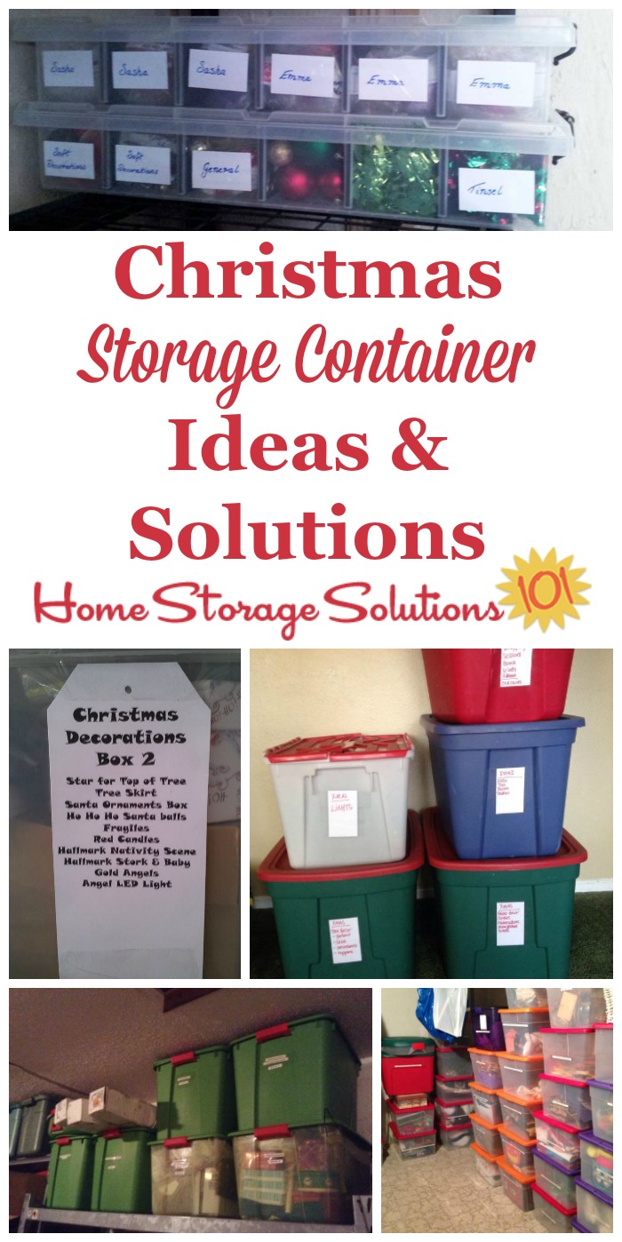 Christmas storage containers can be used to hold holiday decorations, lights, ornaments, garland, and all the other paraphanalia you get out around Christmas time to celebrate the season. Here are ideas for what types of containers to get, and why {on Home Storage Solutions 101} #ChristmasStorage #ChristmasOrganization #ChristmasOrganizing
