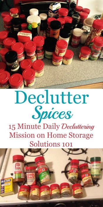 How to #declutter spices in your pantry or kitchen, including tips for how long spices last to know when to toss old seasonings and spices {a #Declutter365 mission on Home Storage Solutions 101} #PantryOrganization