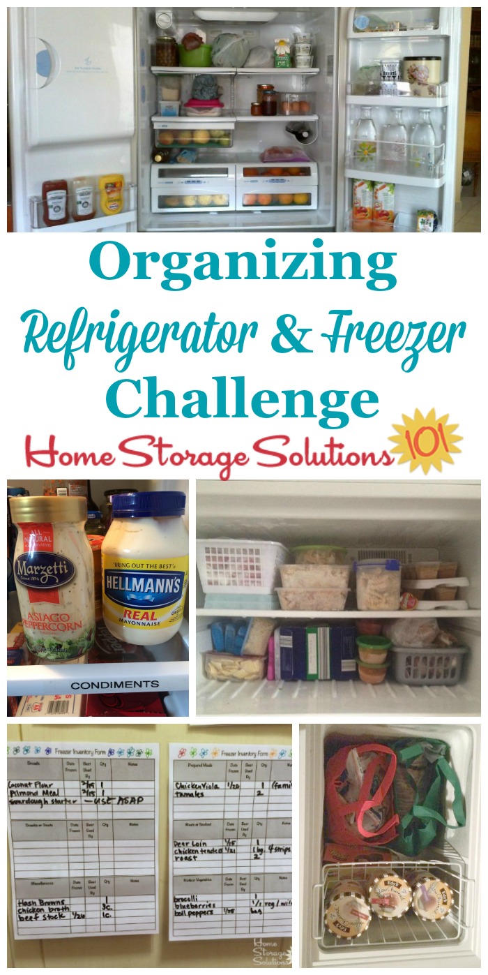 Step by step instructions for organizing your refrigerator and freezer, including decluttering tips and storage solutions {part of the 52 Week Organized Home Challenge on Home Storage Solutions 101} #OrganizedHome #KitchenOrganization #OrganizingTips
