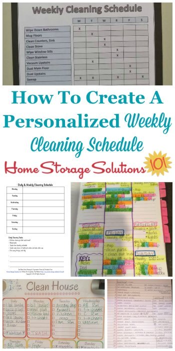 Here is how to make a personalized weekly cleaning schedule for your home that fits your personality, life, and the needs of your home, and also how to combine it with your daily cleaning schedule {a #Declutter365 mission on Home Storage Solutions 101} #CleaningSchedule #CleaningRoutine #CleaningChecklist