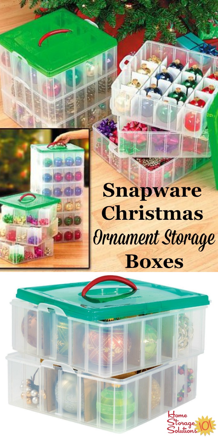 Christmas ornament storage boxes from Snapware, with dividers, keep individual ornaments organized and prevent them from clanking so they don't damage each other while in storage {featured on Home Storage Solutions 101} #OrnamentStorage #ChristmasStorage #HolidayStorage