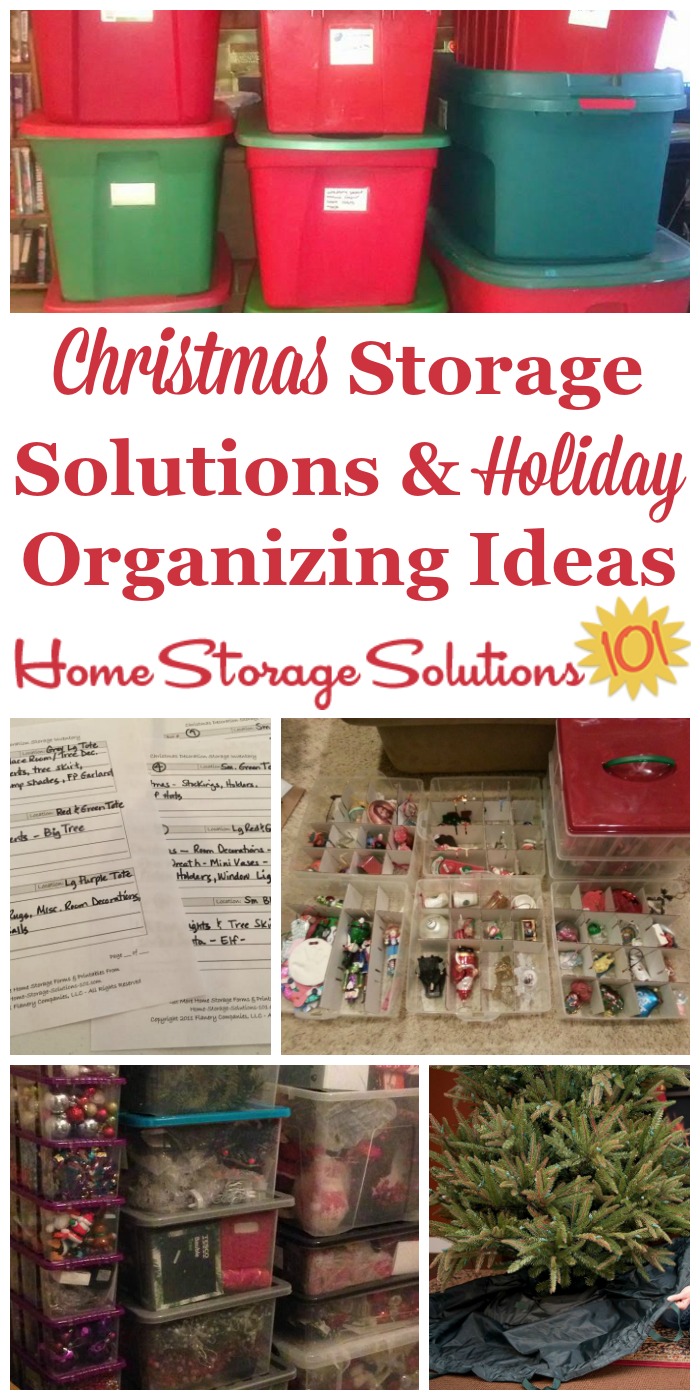 If you love to decorate and go all out for the holidays here are Christmas storage solutions to help you organize all the wrapping paper, ornaments, lights, decorations and even the tree from year to year {on Home Storage Solutions 101} #ChristmasStorage #HolidayStorage #ChristmasOrganizing